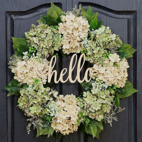 Couronne de simulation de 40 cm, décoration de porte, cercle en rotin d'hortensia, décoration de fenêtre, tenture murale (1/3)