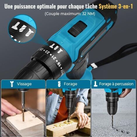 Perceuse sans fil 21V mallette outils de vissage pour la maison Perceuse sans fil 21V mallette outils de vissage pour la maison