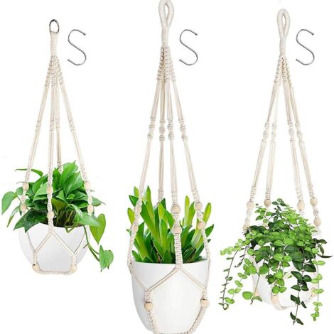 Paniers suspendus pour pots de fleurs avec sacs en filet, fabriqués en fil de coton tissé, robustes et résistants, adaptés à la suspension de plantes vertes sur un balcon intérieur, simples et esthéti (1/4)