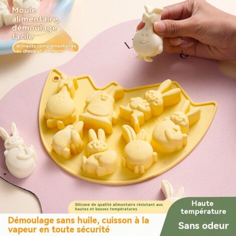 Moule en silicone en forme de lapin en coquille d'œuf, silicone alimentaire, moulage 3D, décoration de chocolat pour les fêtes, mignon et durable (1/3)