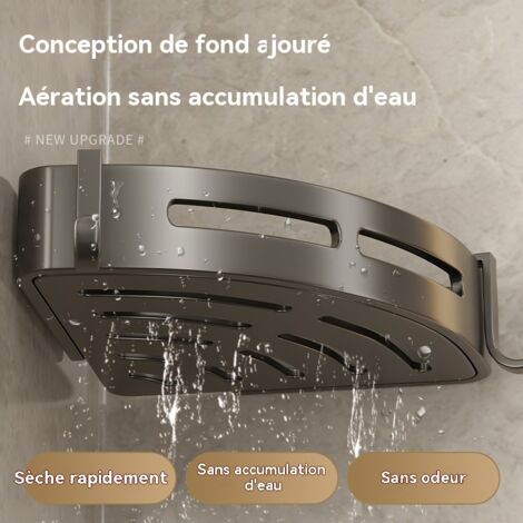 Étagère de rangement triangulaire pour salle de bain, en aluminium spatial, fixation murale sans perçage, robuste et durable pour les coins de salle de bain. (1/4)
