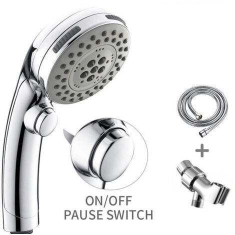Doccia portatile cromata con 5 modalità di getto e pulsante di arresto dell'acqua one-touch per bagno e spa (argento) (1/5)