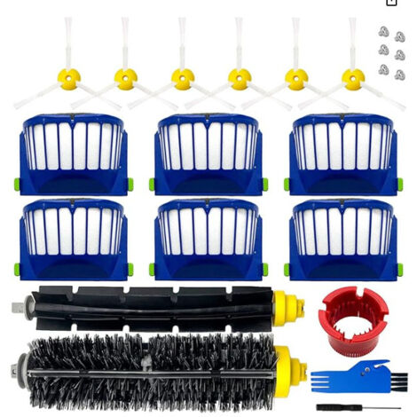 Kit di ricambio per aspirapolvere iRobot Roomba 600 694 692 650 660 651 con 2 spazzole principali + 6 spazzole laterali + 6 viti + 6 filtri + 2 accessori per la pulizia + 1 cacciavite (1/5)