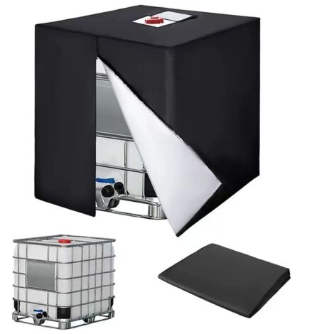 Copertura per serbatoio da 1000 litri, copertura per serbatoio dell'acqua 420D, copertura protettiva per serbatoio anti-UV, copertura per serbatoio IBC con cerniera, 120 x 100 x 116 cm (nero) (1/5)
