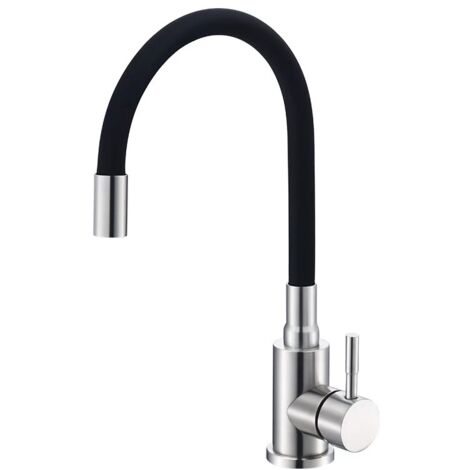 Miscelatore per lavello con beccuccio flessibile, rubinetto da cucina, miscelatore monocomando per acqua calda e fredda, miscelatore da cucina flessibile girevole a 360°, nero (1/4)