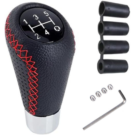 Pomello del cambio universale, pomelli del cambio a 5 velocità con 4 adattatori per auto manuali - Cuciture rosse (1/5)