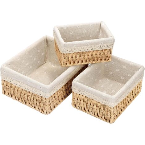 Cestino portaoggetti, set di 3 cestini portaoggetti intrecciati, cestini e scatole portaoggetti, contenitore portaoggetti per bagno, cucina, fasciatoio (1/5)