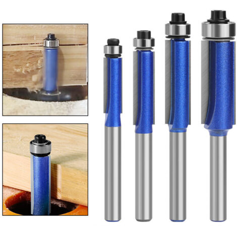 Juego de 4 brocas para fresadora de corte al ras con vástago de 6 mm, fresas de copia con rodamiento superior, fresas de ranurado, fresas para fresadora de madera, diámetro de corte: 1/4", 5/16", 3/8" (1/4)