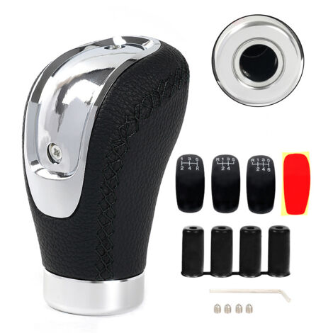 Pomo de palanca de cambios universal de cuero con 4 adaptadores y 3 tapones de repuesto, para vehículos con transmisión manual de 8 mm, 10 mm, 10 mm y 12 mm (1/5)