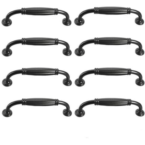 Paquete de 8 tiradores de puerta de armario vintage europeos, tiradores de cajón antiguos para cocina y dormitorio, con una distancia entre agujeros de 96 mm, color negro (1/5)