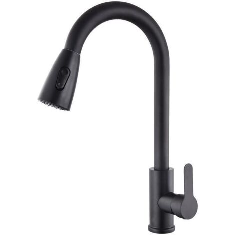 Grifo telescópico giratorio para fregadero de cocina de acero inoxidable negro