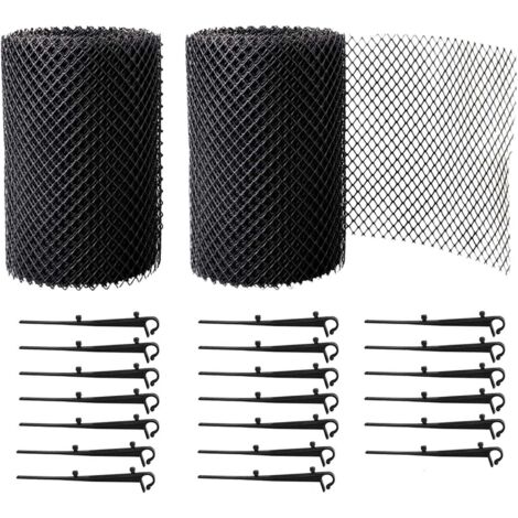 2 rollos de malla protectora para tejados de 600 cm x 18 cm, filtros para canalones con 20 clips, adecuados para kits de protección de canalones para casas y cocheras. (1/5)