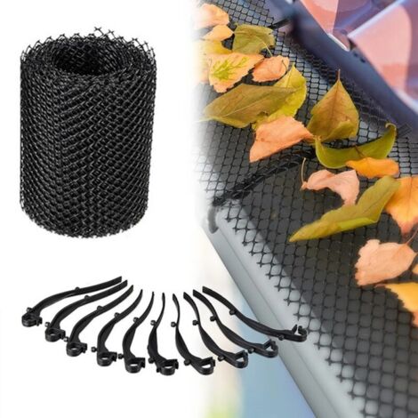 Malla protectora para canalones de 6 m x 15 cm con clips de fijación (1 unidad) (1/5)