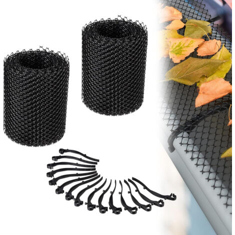 Malla protectora para canalones de 6 m x 15 cm con clips de fijación (2 unidades)