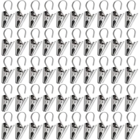 Ganchos para cortinas con pinzas, pinzas para cortinas con gancho, 50 pinzas para luces de fiesta, ganchos en forma de S, perchas resistentes de acero inoxidable para fotos, luces LED y joyería. (1/5)