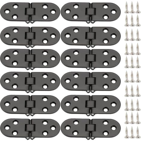 Bisagra para puerta, 12 piezas, bisagra plegable de 180 grados, bisagra invisible, bisagra plana, bisagra abatible con tornillos, para mesa plegable, armario, caja de madera, puertas (negro) (1/5)