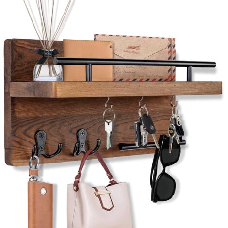 Dekorativer Schlüsselhalter zur Wandmontage mit 5 Schlüsselhaken, wandmontierter Schlüsselhalter für die Wand mit Briefschlüsselhalter, hölzerner Brief-Organizer mit Regal, Flur, Büro (1/5)