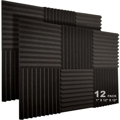 CHOYCLIT Akustikplatten mit 10 Schlitzen, 1 x 12 x 12 Zoll, Akustikschaumstoff, Studio-Schallschutzkeile, hochdichte, feuerfeste Platten (schwarz), 12er-Pack (1/5)
