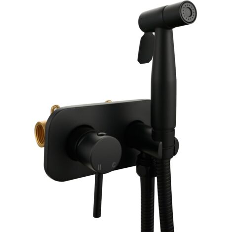 Kit doccia per WC in acciaio inox, rubinetto bidet incorporato, kit doccia caldo e freddo per l'igiene intima, nero
