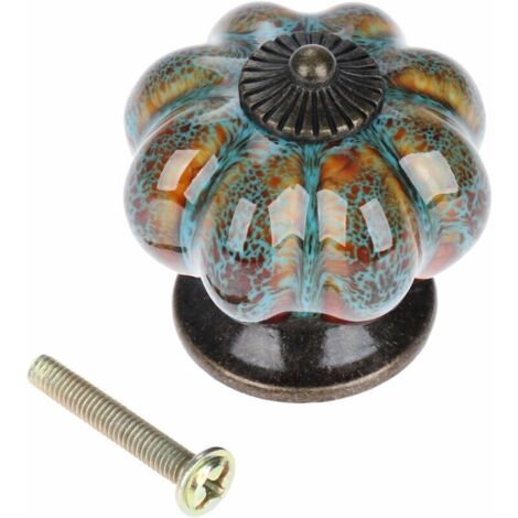 Pomello antico in ceramica a forma di zucca (10 pezzi, blu) - Per mobili. (1/5)