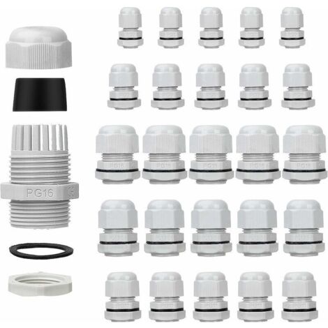 CHOYCLIT 25 pressacavi impermeabili - Regolabili - PG7 PG9 PG11 PG13,5 PG16 - Connettori per cavi - Dadi di riempimento - Guarnizioni in plastica con rondella - Bianco