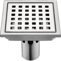 Scarico a pavimento in acciaio inox Scarico a pavimento per doccia Bagno Grande spostamento Griglia quadrata Deodorante Scarico a pavimento (Colore: Metallico, Dimensioni: 15×15cm)