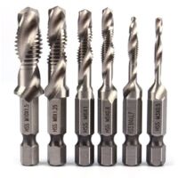Set di 6 punte da trapano HSS, attacco esagonale da 1/4", set di punte da trapano combinate, punta HSS con filettatura metrica M3-M10, per legno, ferro, alluminio, argento