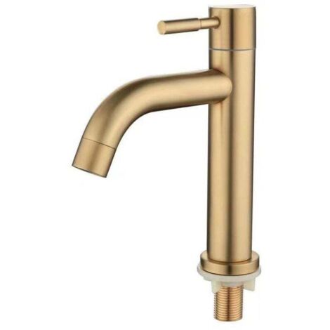 Grifo para lavabo de baño CHOYCLIT dorado, mezclador de lavabo de diseño moderno, grifo de lavabo de acero inoxidable resistente al desgaste, grifo de agua fría (1/5)