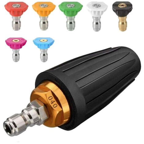 Boquilla turbo CHOYCLIT para hidrolavadora, boquilla giratoria y 7 puntas, conexión rápida de 1/4", 4000 psi, negra (406689), kit de chorro para hidrolavadora, rotador de alta presión (1/5)