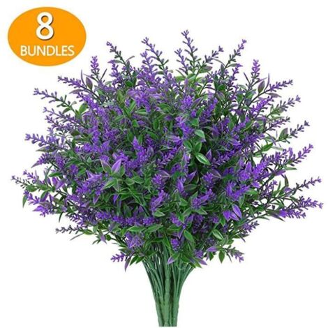 8 ramos de flores artificiales de lavanda de 35 cm, plantas de lavanda falsas, decoración de flores de plástico, arbustos artificiales para el hogar, arreglos florales y decoración de jardín.