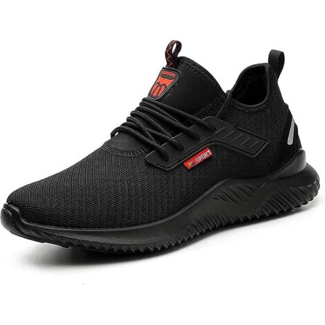 Zapatos de seguridad para hombre y mujer, zapatos de trabajo, puntera de acero, ultraligeros, unisex, con banda reflectante, talla 40 EU, 25 cm (1/5)