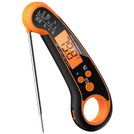 Termómetro digital para alimentos, cocina, carne, barbacoa, resistente al agua, color naranja. (1/5)