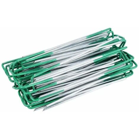 CHOYCLIT 50 clavijas de fijación para jardín, grapas verdes para césped sintético, para lonas de jardín, fijación de césped sintético para exteriores (1/5)