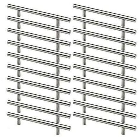 CHOYCLIT - 20 tiradores de acero inoxidable para muebles de cocina, 128 mm de separación entre orificios, tirador en T de acero cepillado para puerta de armario (1/5)
