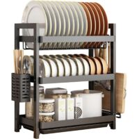Escurridor de fregadero CHOYCLIT, escurridor de platos de cocina de 3 niveles, portacubiertos con escurridor, escurridor de fregadero negro