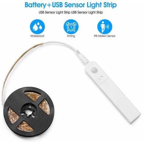LaBlanc – 2 m LED-Streifen mit Bewegungssensor, 120 LEDs, dimmbar, batteriebetrieben, LED-Licht, selbstklebender LED-Streifen, Lichtstreifen für Küche, Wand, Schrank, Kleiderschrank, Treppen (kaltweiß (1/5)