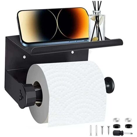 Wandmontierter Toilettenpapierhalter mit Ablage, selbstklebender Toilettenpapierhalter für Badezimmer, wandmontierter Toilettenpapierhalter ohne Bohren, Toilettenpapierrollenhalter – Mattschwarz