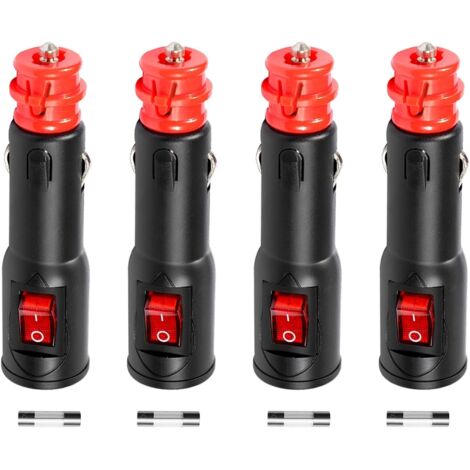 4 Stück 12 V 24 V Zigarettenanzünder-Buchse, Universal-Stecker mit 10 A Sicherung, Zigarettenanzünder-Anschluss mit LED-Schalter für LKW, Autos, Boote, Motorräder (1/5)