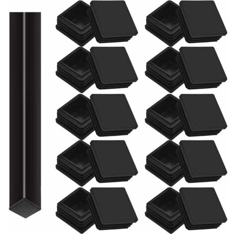 20 Stück Vierkantrohrkappen 40 x 40 mm, Lamellenkappen für Vierkantrohre, Beinkappen aus Kunststoff, für Tisch-, Stuhl- und Möbelbeine (Schwarz), (1/5)