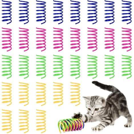 32-teiliges Katzenfederspielzeug, Katzenspielzeugfeder, Kunststoff-Spiralfedern, interaktive Haustiere, buntes, faules Kätzchen-Springspielzeug (4 Farben) (1/5)