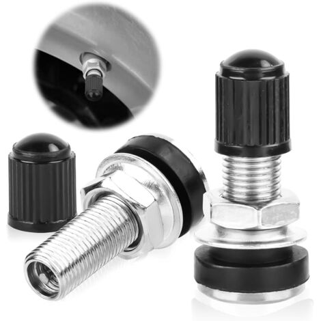 2 Stück Autoventile, Reifenventile mit Staubkappen, Metall-Tubeless-Ventile, universell für Auto- und Motorradreifen, schwarz (1/5)