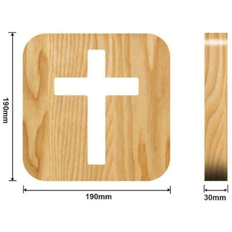 LaBlanc – 3D-LED-Nachtlicht mit Jesus-Kreuz – wiederaufladbar über USB, kreuzförmige Nachttischlampe aus Holz für Schlafzimmer – Weihnachtsgeschenk, religiöses christliches Geschenk