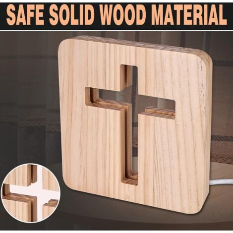 LaBlanc – 3D-LED-Nachtlicht mit Jesus-Kreuz – wiederaufladbar über USB, kreuzförmige Nachttischlampe aus Holz für Schlafzimmer – Weihnachtsgeschenk, religiöses christliches Geschenk