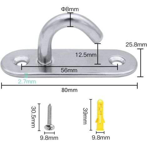 6 Stks RVS Plafondhaken, M5 M6 M8 Ovale Open Haken, Pad Oogplaat Anker Heavy Duty Schroef Muur Mount Haak voor Opknoping Lamp Plantenmand Plafond Fan Tool Marine Deck Hardware