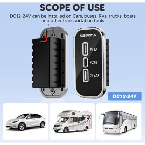 Ports 12V USB-Buchse, PD3.0 & Dual USB Ladebuchse, 12V USB-Ladebuchse