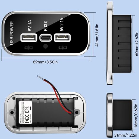 Ports 12V USB-Buchse, PD3.0 & Dual USB Ladebuchse, 12V USB-Ladebuchse