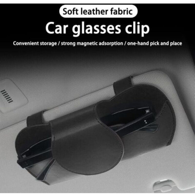 AICEL Porta Occhiali Magnetico Per Visiera Auto, In Pelle Microfibra, Supporto Universale Per SUV E Pickup, Bianco, 9,5x4,6 Cm