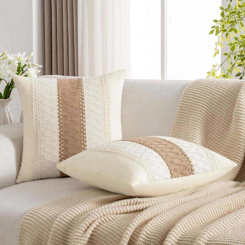 LOHDALOLF Set di 4 federe per cuscini in stile bohémien astratto, 45 x 45 cm, moderne e minimaliste, con foglie, piante decorative, per divano e soggiorno