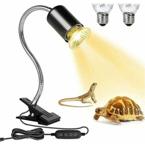 Lampada riscaldante per tartarughe, lampada per tartarughe terrestri con base lunga, rotazione a 360° e timer, lampada UV per tartarughe con 2 lampadine, adatta per terrari, rettili, tartarughe, lucer (1/5)