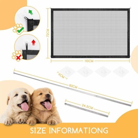 Cancello Per Scale In Rete 180x72 Cm Per Cani - Barriera Di Sicurezza Pieghevole Con 4 Ganci Adesivi E 2 Aste Telescopiche, Nylon Robusto, Installazione Senza Fori